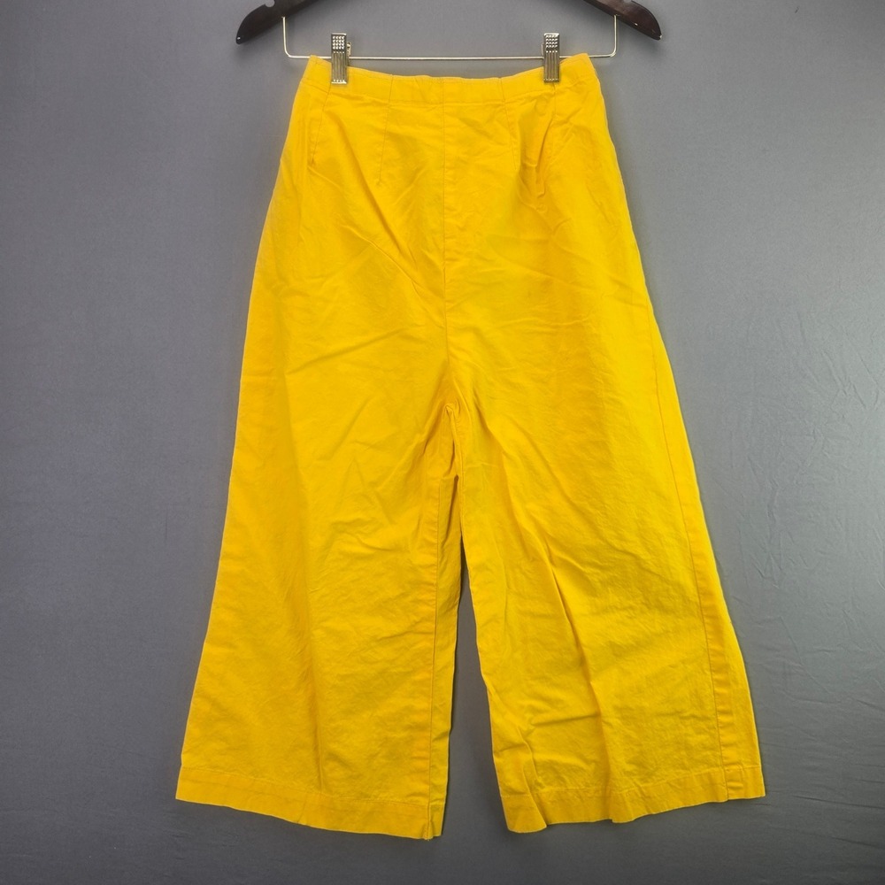 Vintage Yellow Wide Leg Pants S High Waist Cropped Cotton Vibrant